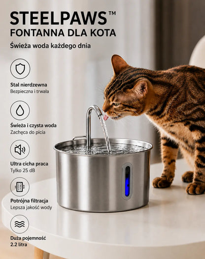 Stalowa fontanna dla kota SteelPaws™ | Cicha i higieniczna