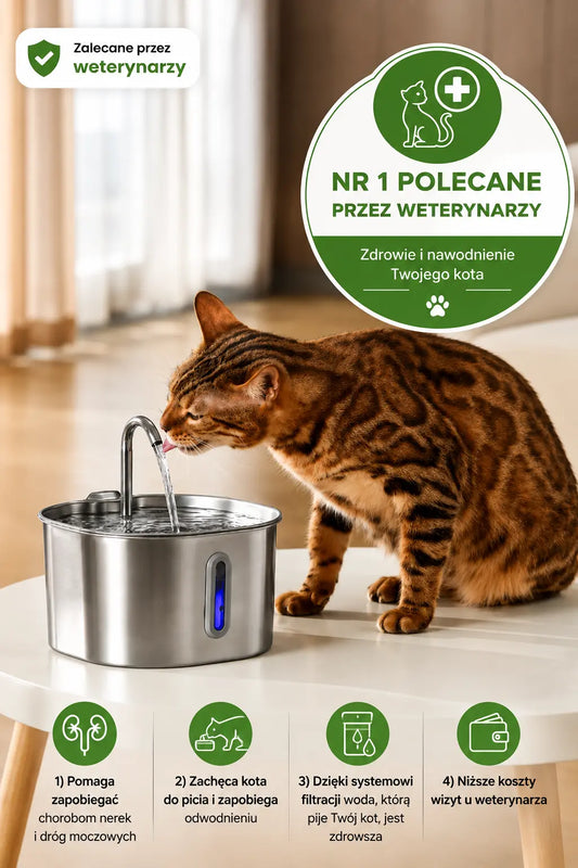 Stalowa fontanna dla kota SteelPaws™ | Cicha i higieniczna