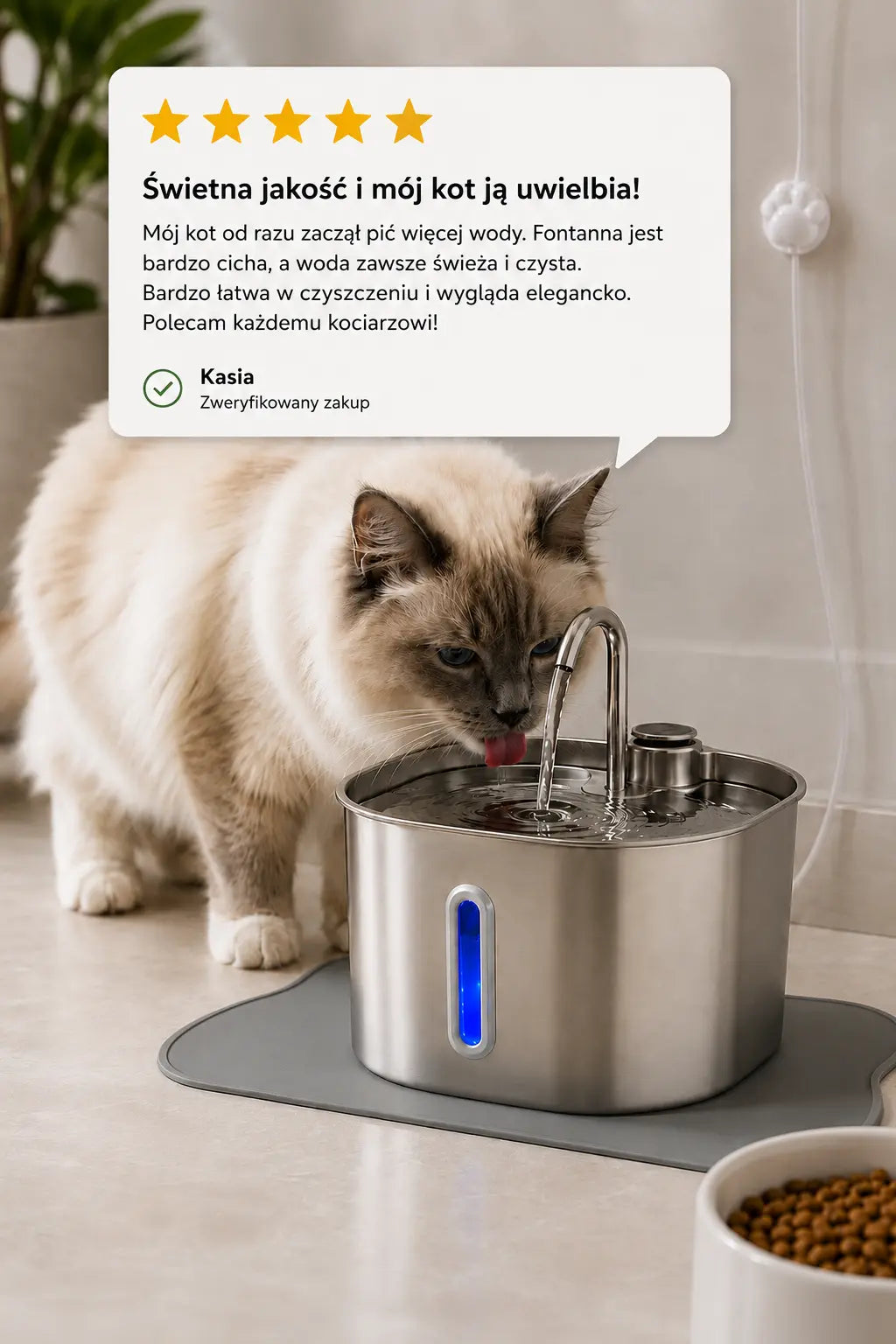 Stalowa fontanna dla kota SteelPaws™ | Cicha i higieniczna